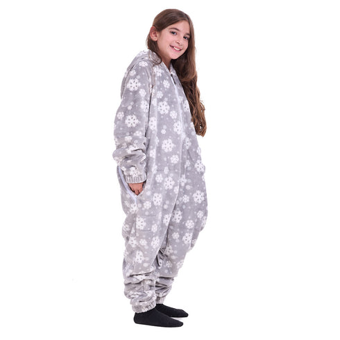 Snuggs Kids Blanket Onesie Grey Snowflakes